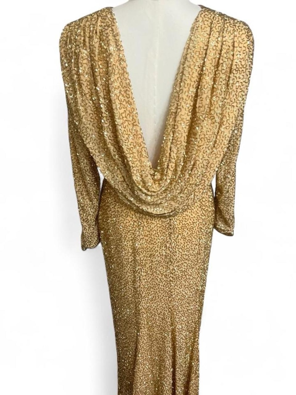 Vintage Capriccio X Stephen Yearick 100% silk gold beaded evening gown signature